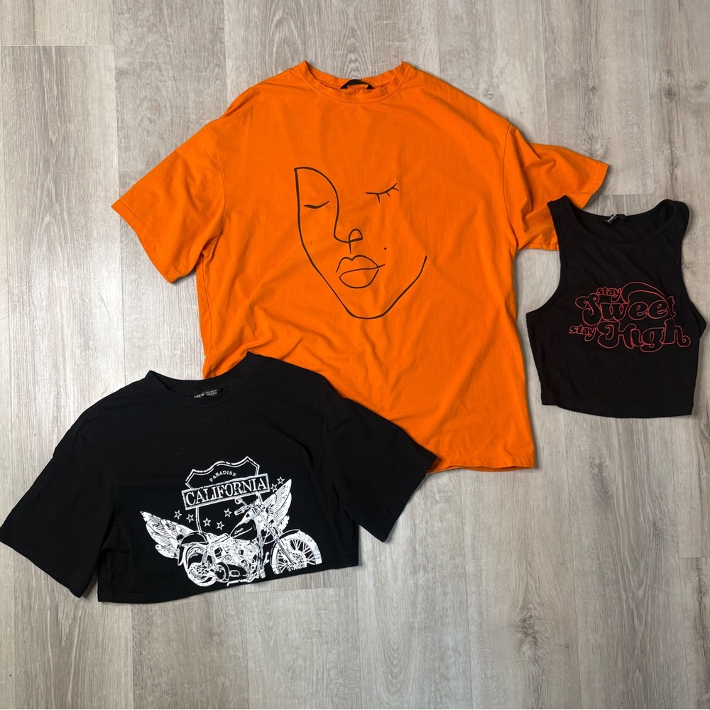 Orange and Black Graphic Tops Set (Halloween Theme)